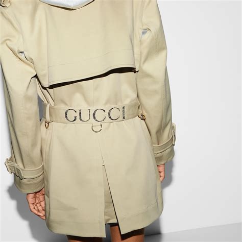 gucci garbardine cotton with elasticated strap|Cotton stretch garbardine coat in beige .